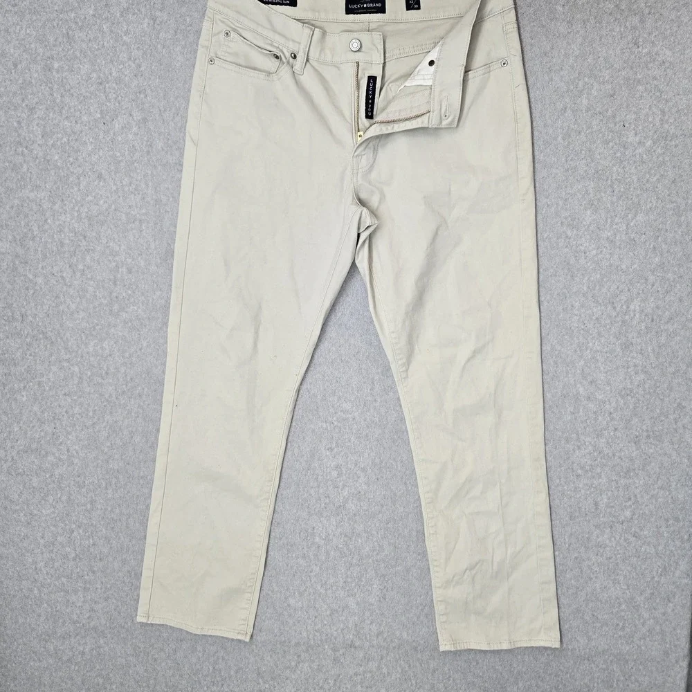 Lucky Brand Men Pants 32X30 Beige Chino Twill 410 Athletic Slim Button Zipper